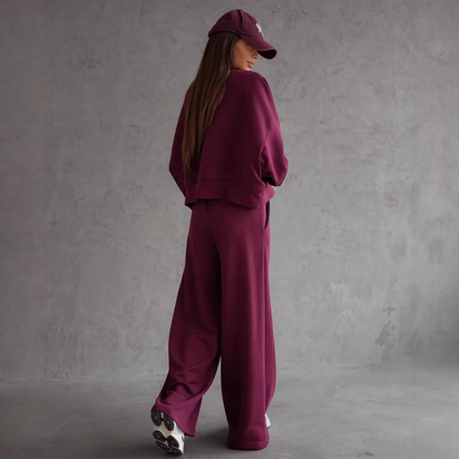 Round Neck Long Sleeve Wide Leg Pants Two Piece Set Casual Korean Style Sweatshirt Set Women Autumn Winter Fashion Outfit