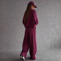 Round Neck Long Sleeve Wide Leg Pants Two Piece Set Casual Korean Style Sweatshirt Set Women Autumn Winter Fashion Outfit